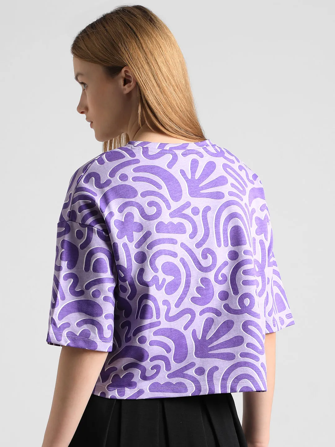 Lavender Printed Boxy Fit T-shirt