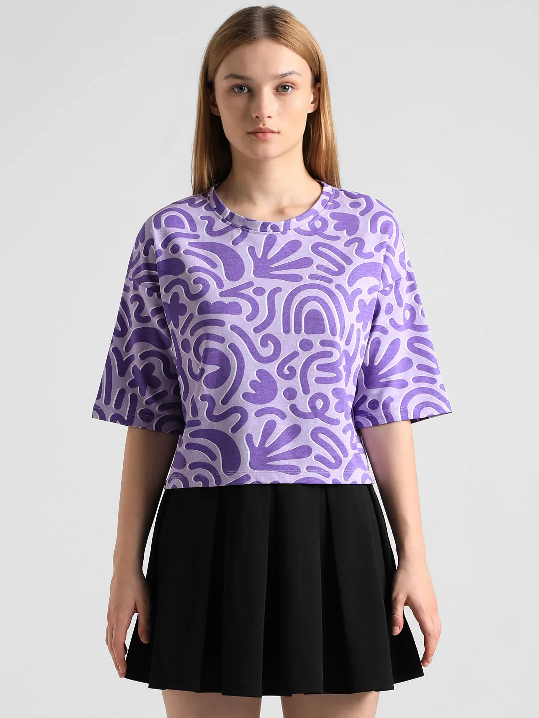 Lavender Printed Boxy Fit T-shirt