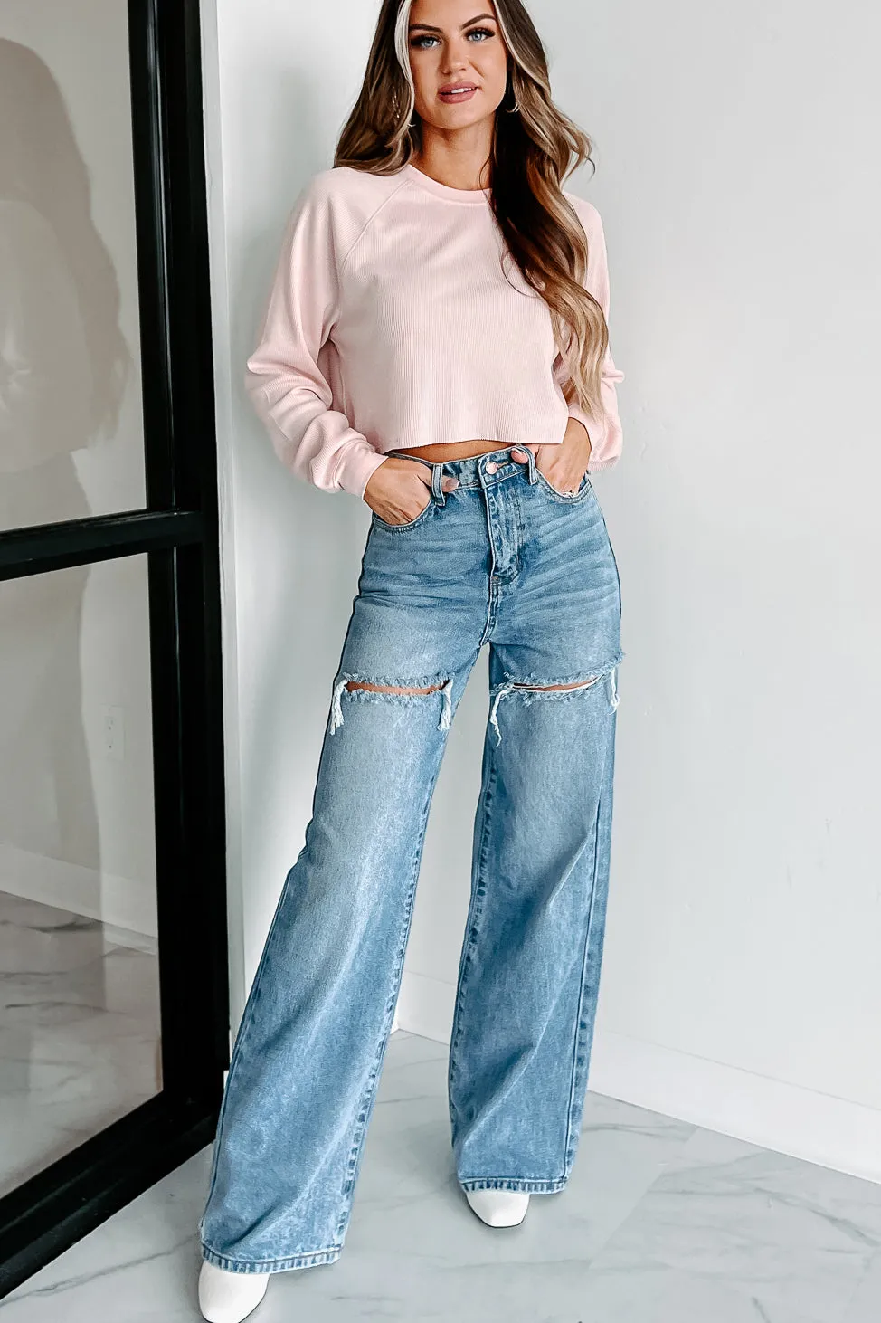 Legs For Days High Waisted Wide Leg Jeans (Medium Stone)