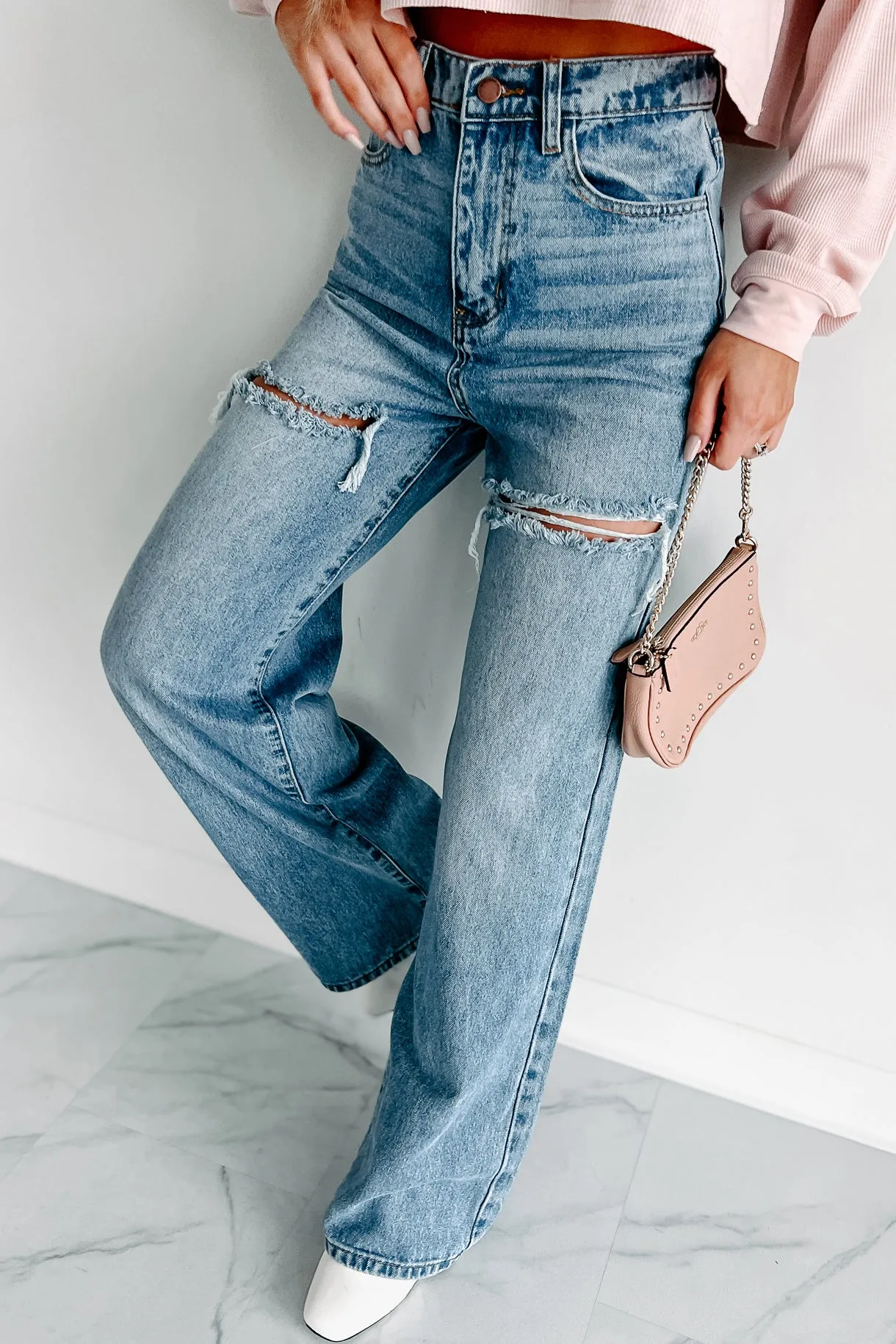 Legs For Days High Waisted Wide Leg Jeans (Medium Stone)