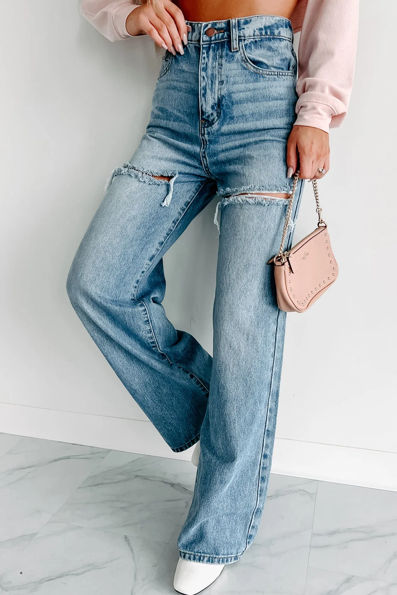 Legs For Days High Waisted Wide Leg Jeans (Medium Stone)