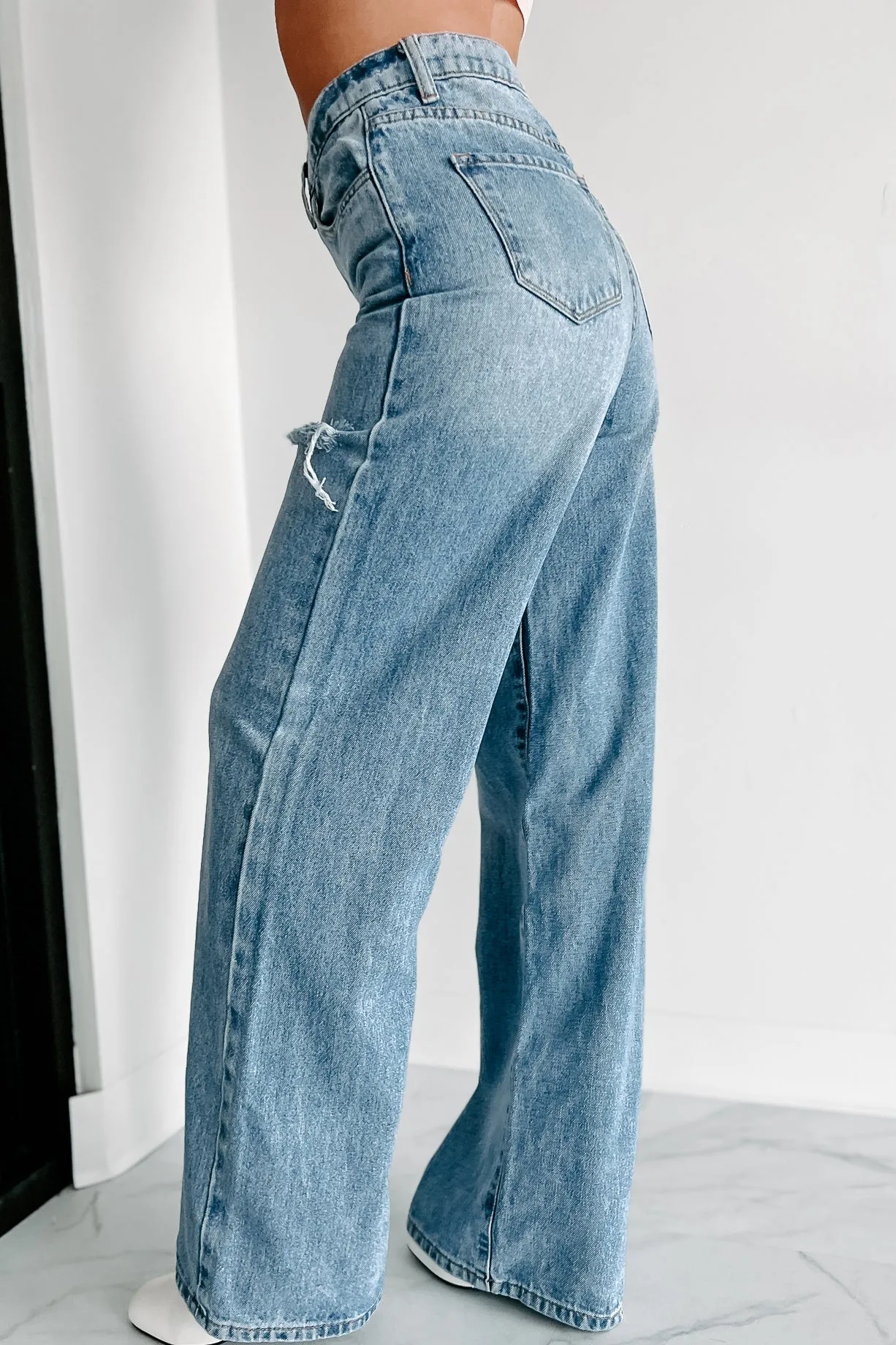 Legs For Days High Waisted Wide Leg Jeans (Medium Stone)