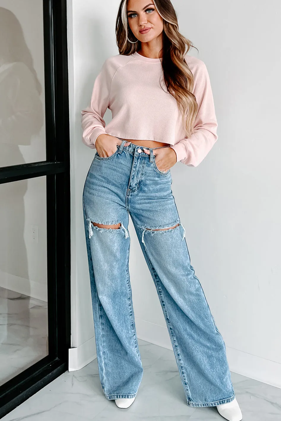 Legs For Days High Waisted Wide Leg Jeans (Medium Stone)