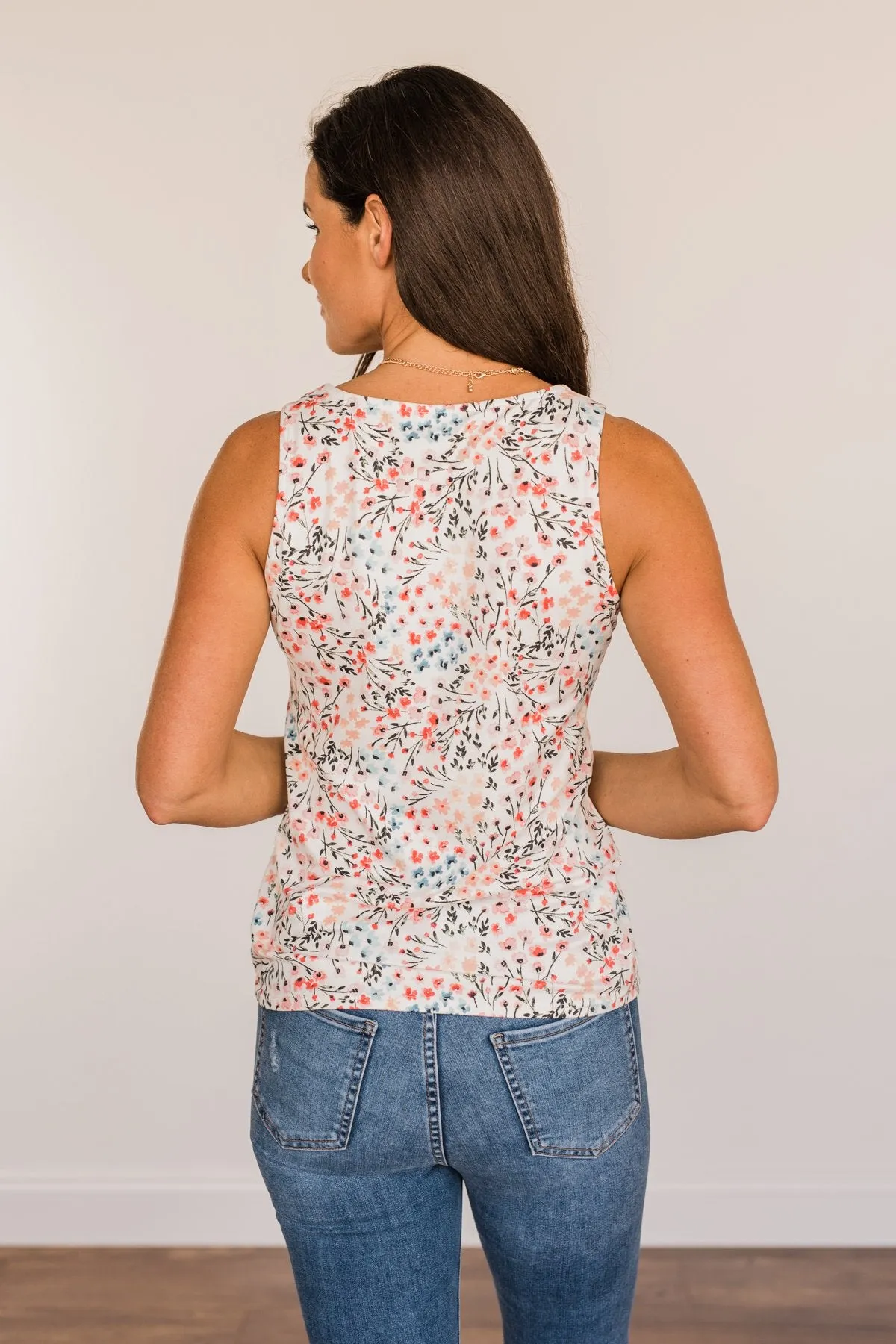 Like A Summer Breeze Floral Criss-Cross Tank- Ivory