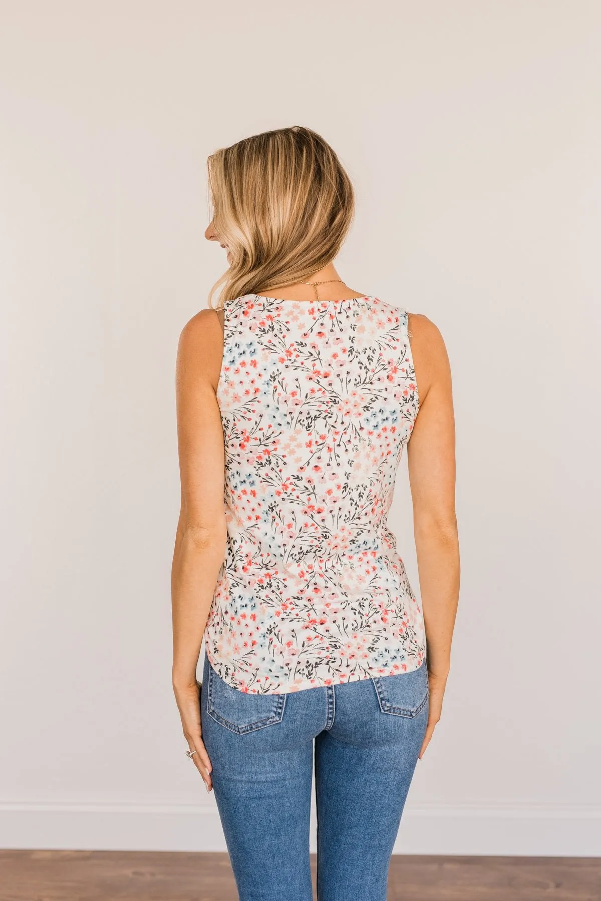 Like A Summer Breeze Floral Criss-Cross Tank- Ivory