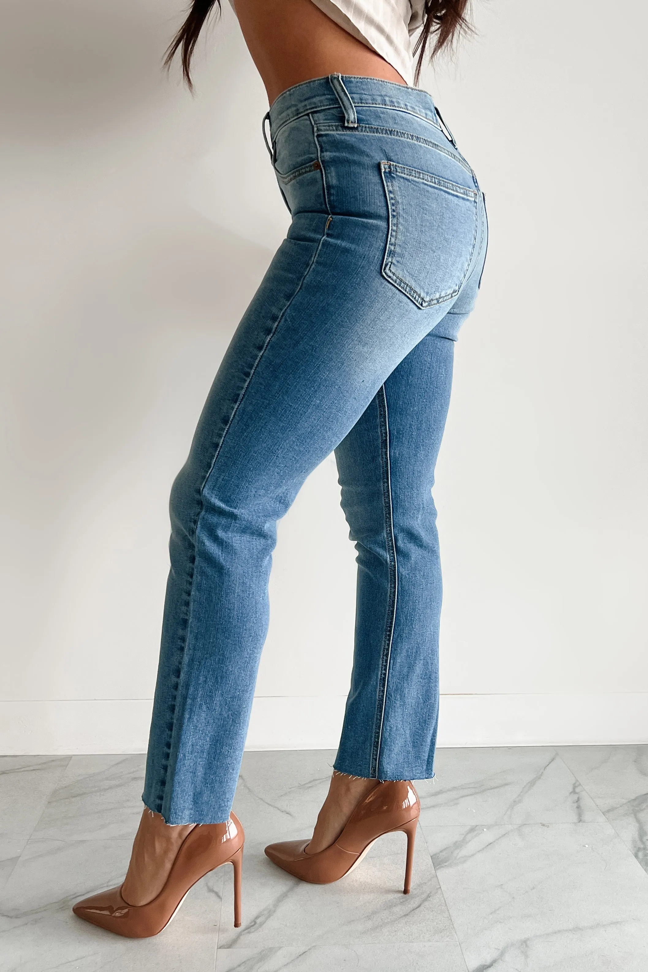 Linda High Rise Slim Straight Sneak Peek Jeans (Medium Light)