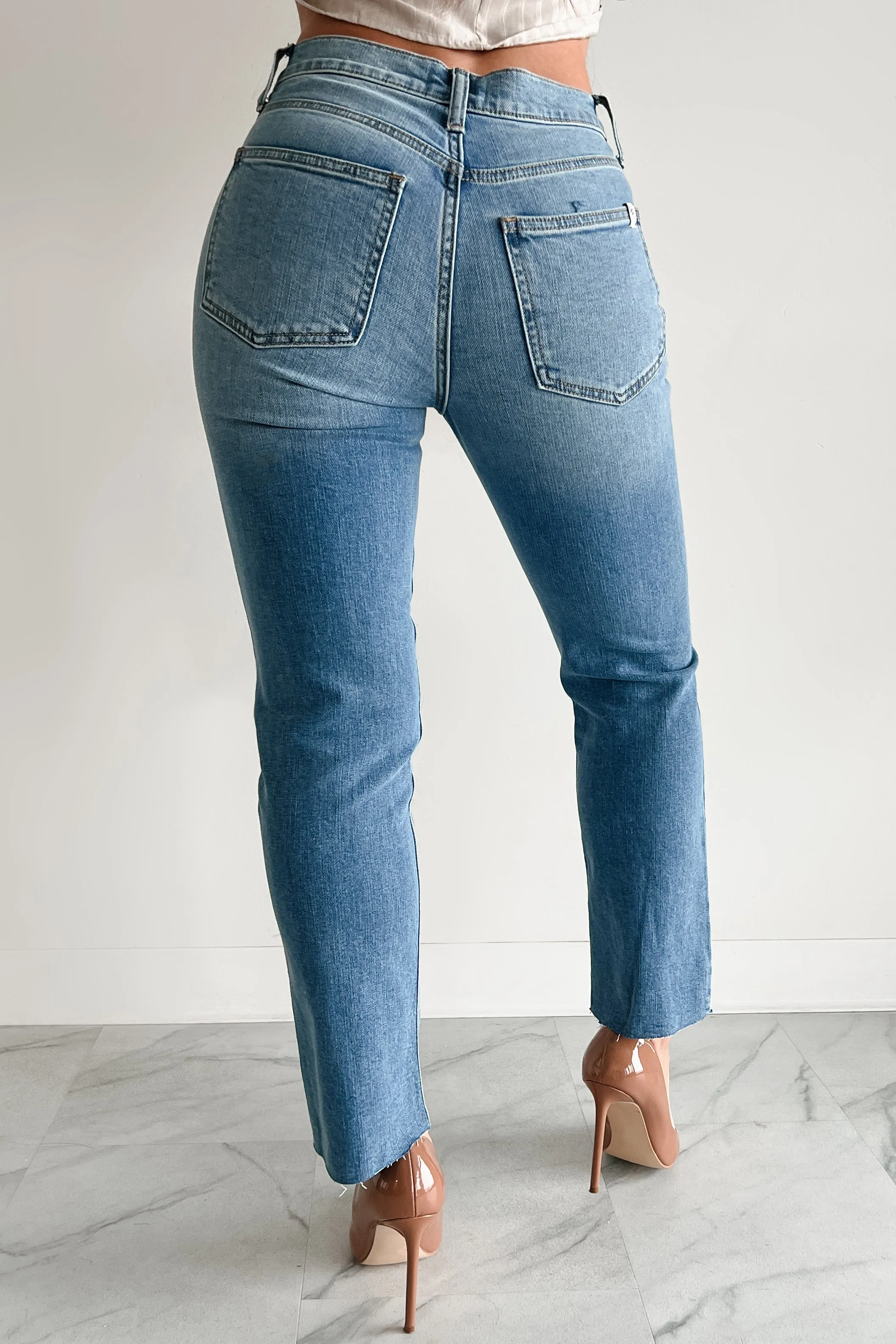 Linda High Rise Slim Straight Sneak Peek Jeans (Medium Light)