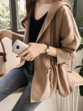 Loose Hooded Windbreaker Women Slim Long Sleeve Cardigan Trench Coat