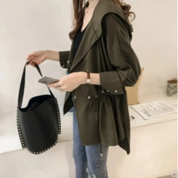 Loose Hooded Windbreaker Women Slim Long Sleeve Cardigan Trench Coat