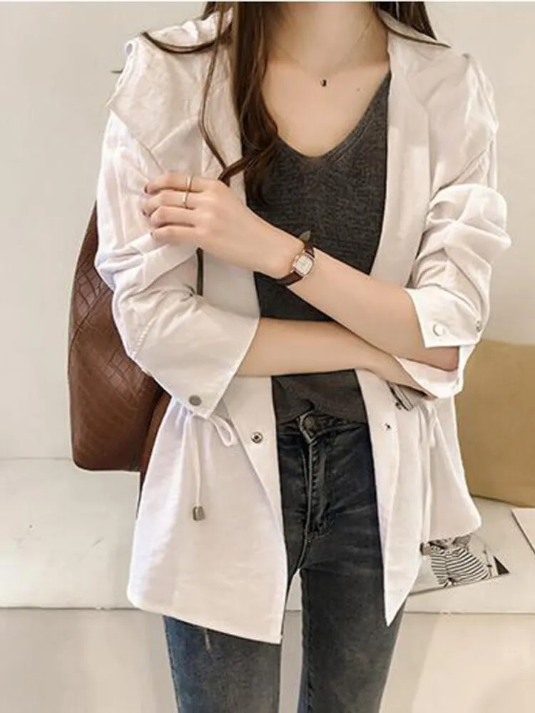 Loose Hooded Windbreaker Women Slim Long Sleeve Cardigan Trench Coat