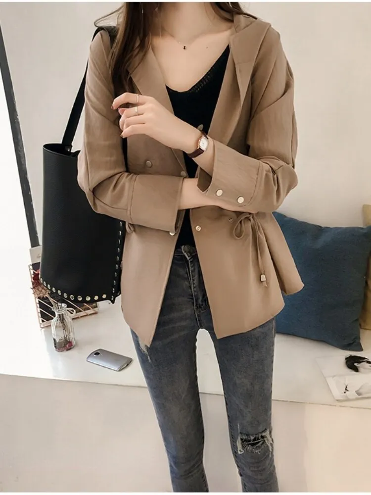 Loose Hooded Windbreaker Women Slim Long Sleeve Cardigan Trench Coat