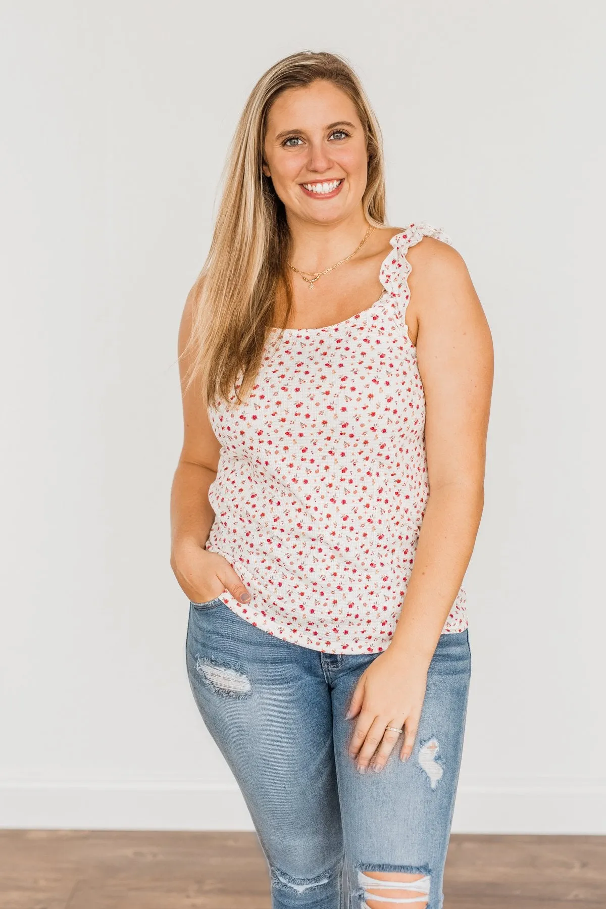 Love At First Glance Floral Tank Top- Ivory