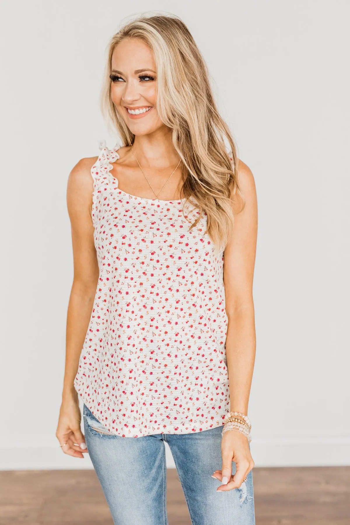 Love At First Glance Floral Tank Top- Ivory