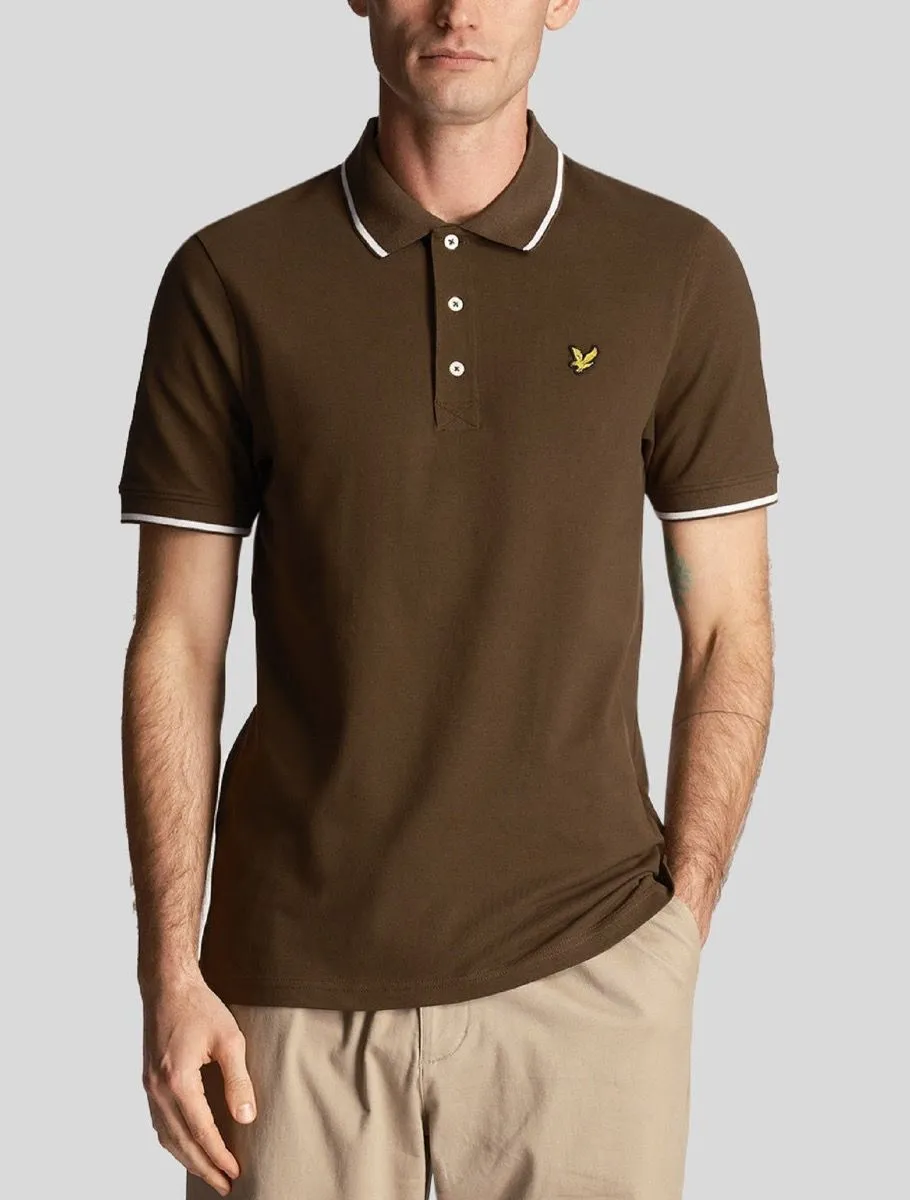 Lyle & Scott Tipped Short Sleeve Polo Shirt Olive/White