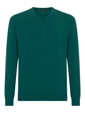 Maglia scollo a V in Pure Cotton - Evergreen