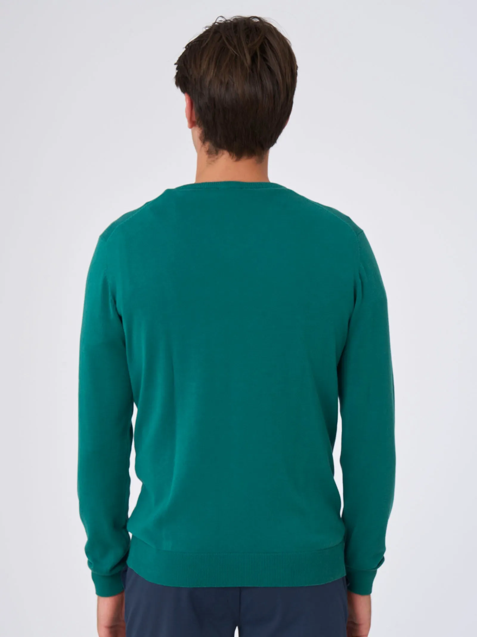 Maglia scollo a V in Pure Cotton - Evergreen