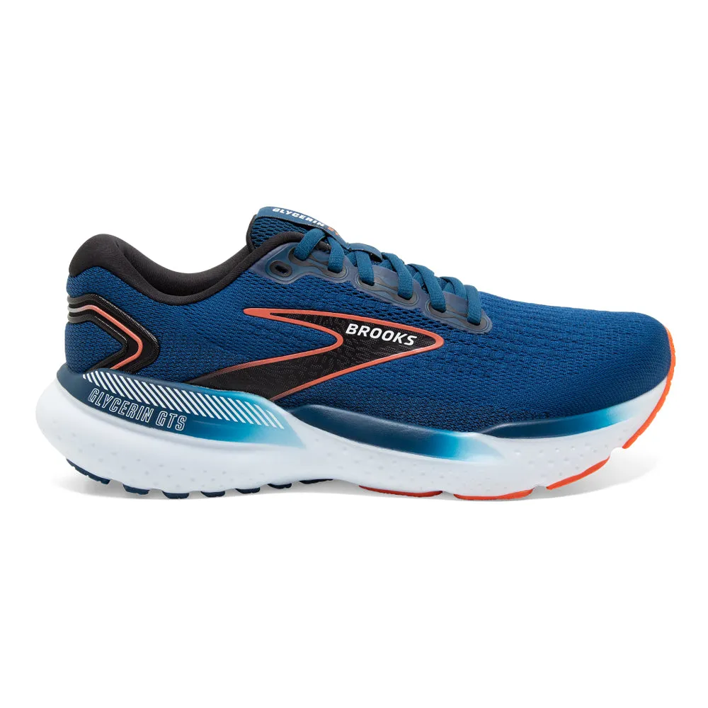 Men's Brooks Glycerin GTS 21, Blue Opal/Black/Nasturtium, 10 D Medium