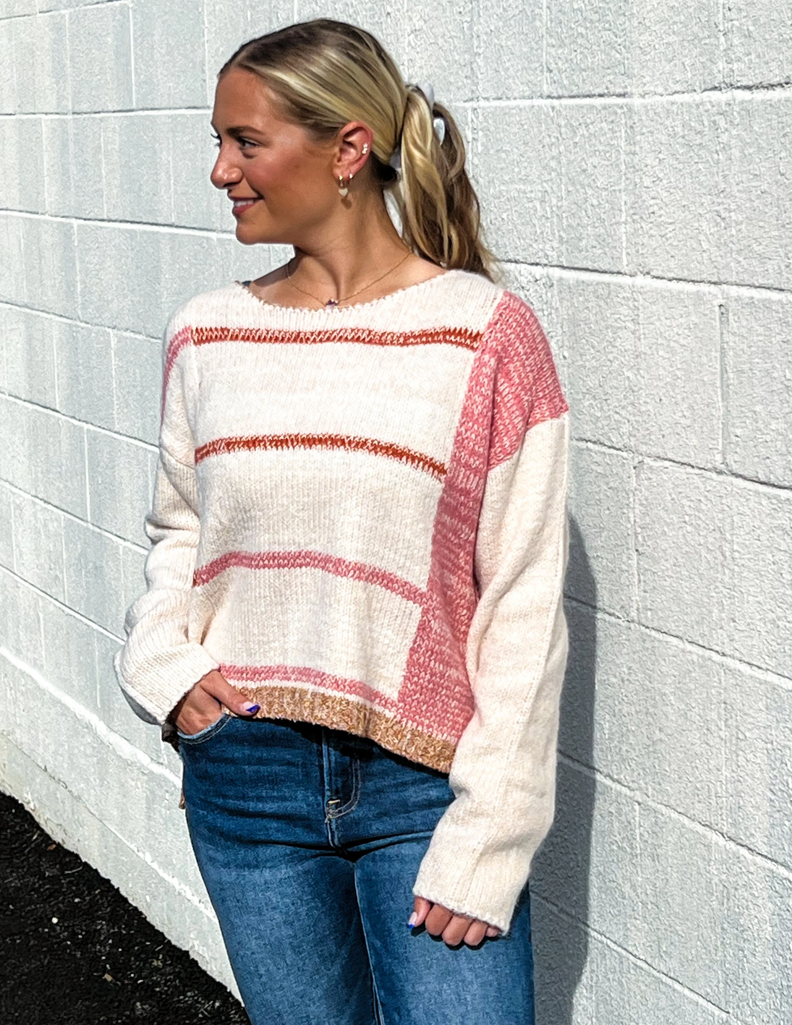 Mona Knit Stripe Sweater Pink