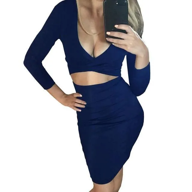 Nadafair Sexy Midi Pencil Club Dress With Long Sleeve