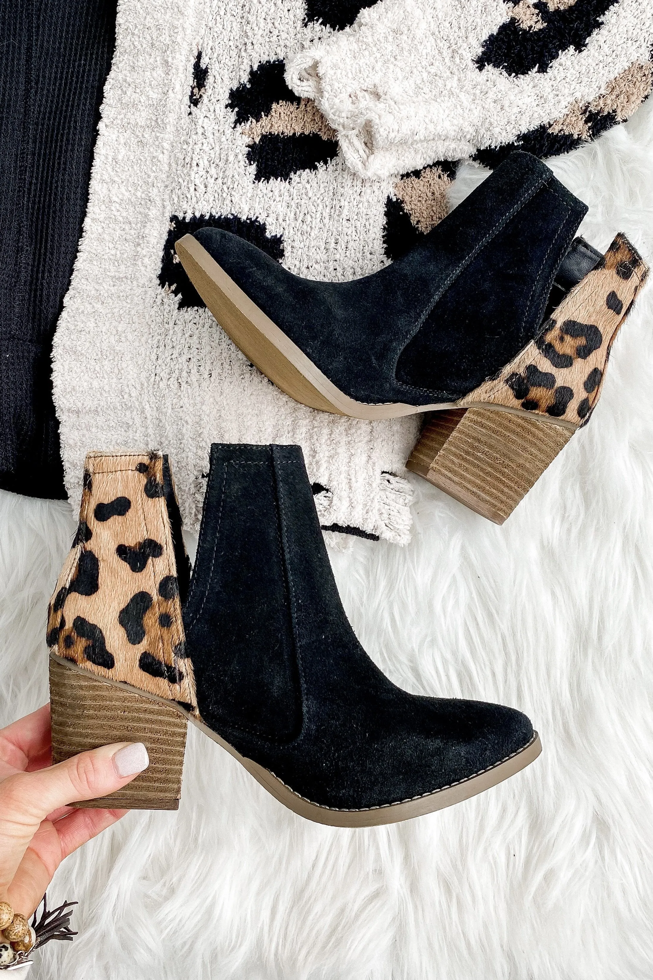 Naughty Monkey Camilyn Booties- Black & Leopard