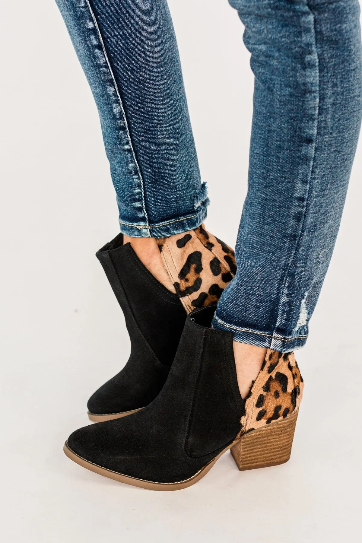 Naughty Monkey Camilyn Booties- Black & Leopard