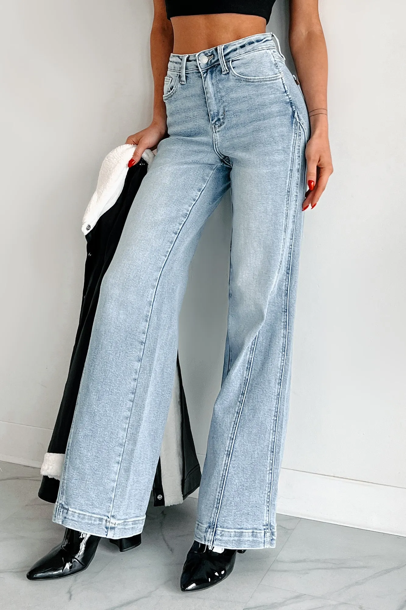 Noah Judy Blue High Rise Retro Seam Wide Leg Jeans (Medium)