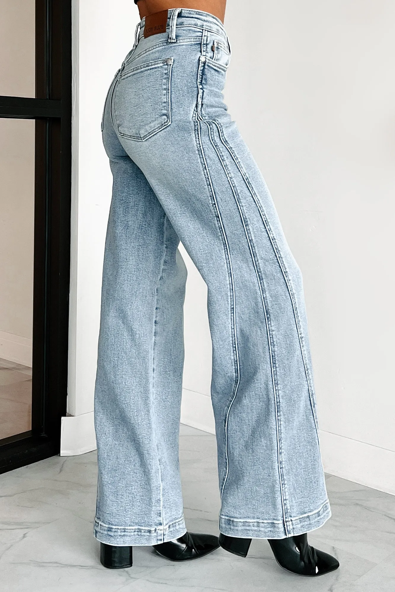 Noah Judy Blue High Rise Retro Seam Wide Leg Jeans (Medium)