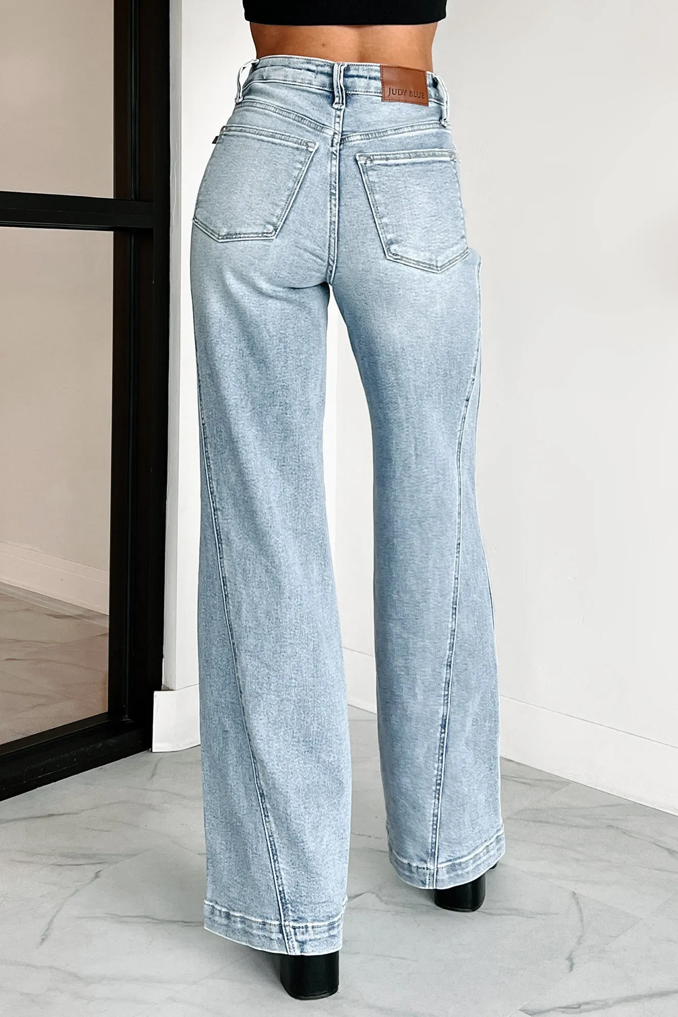 Noah Judy Blue High Rise Retro Seam Wide Leg Jeans (Medium)