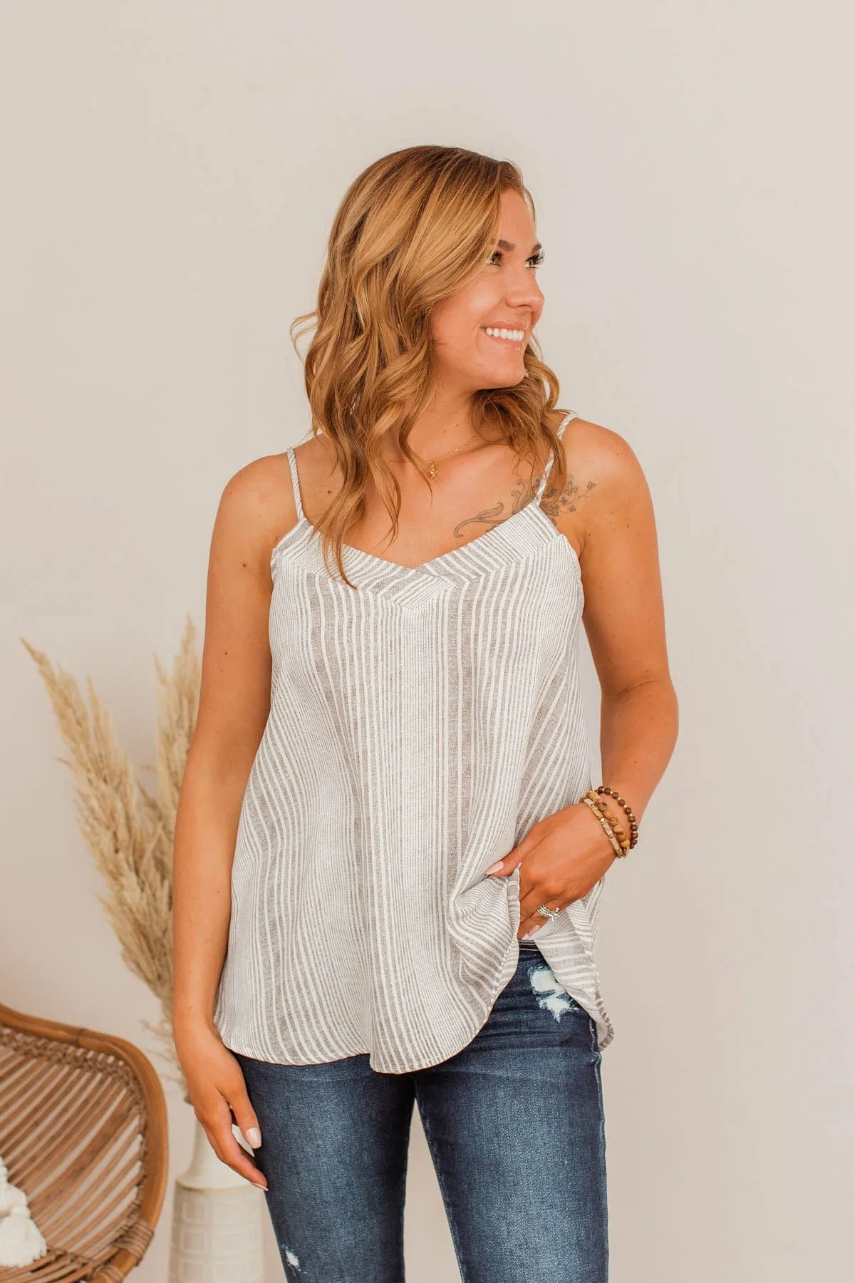 Nothing Better Than Me Striped Tank- Taupe