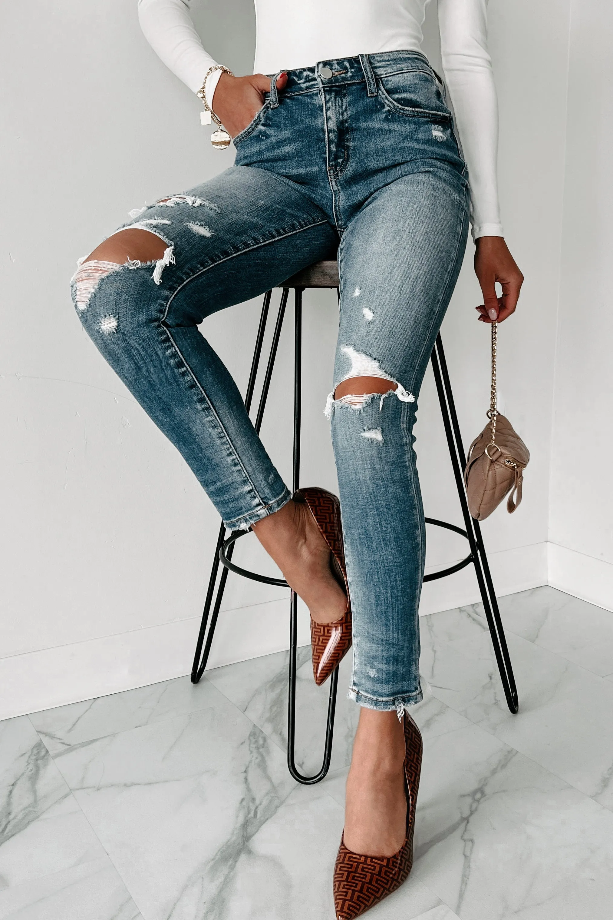 Olina Mid-Rise Distressed Skinny Flying Monkey Jeans (Medium Denim)