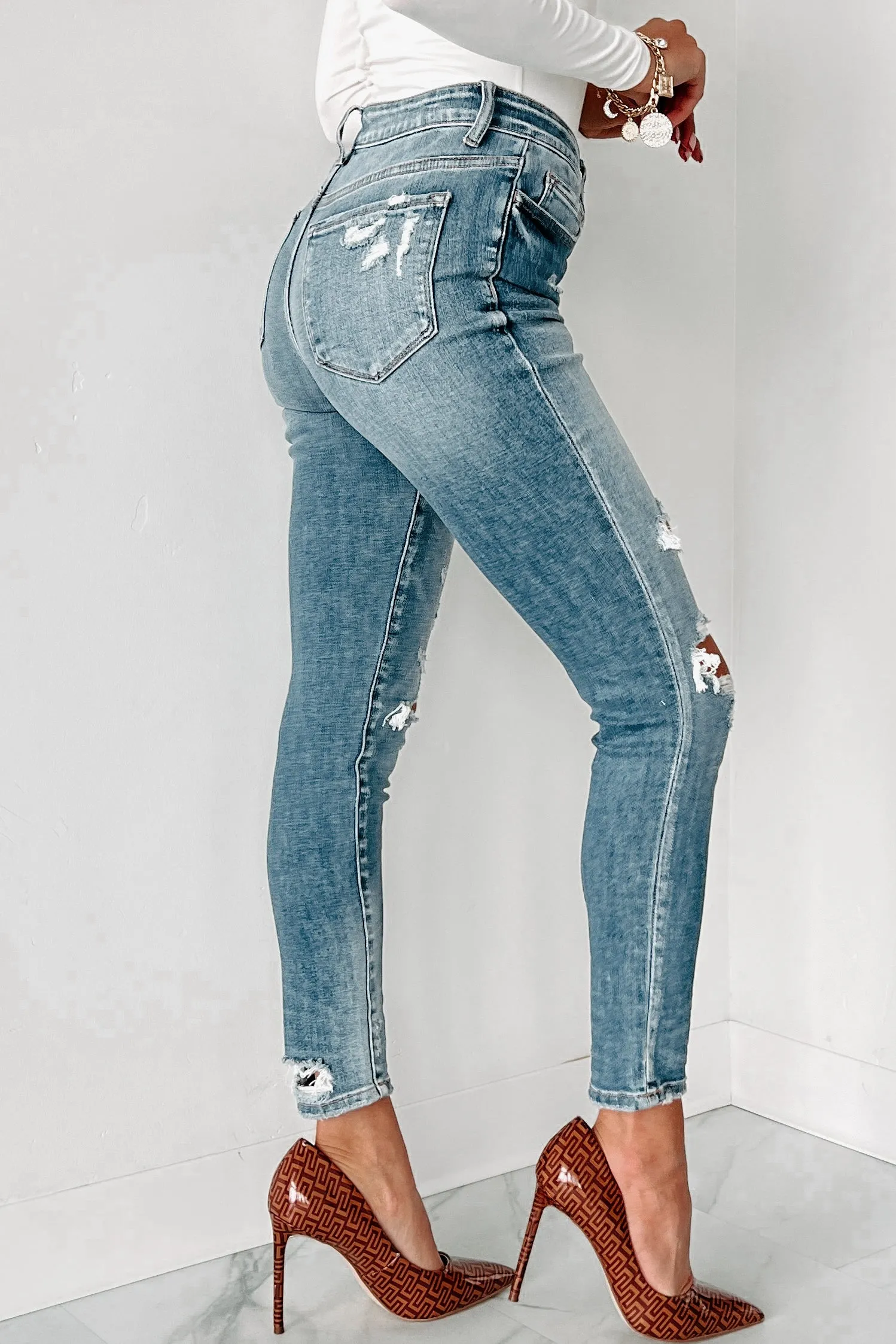 Olina Mid-Rise Distressed Skinny Flying Monkey Jeans (Medium Denim)