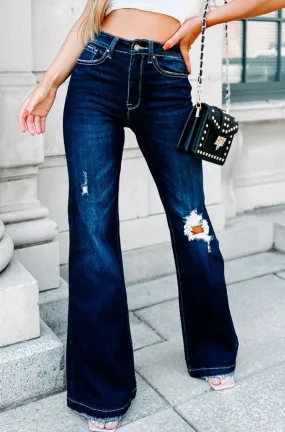 One More Round High Rise Distressed Flare Jeans (Dark)