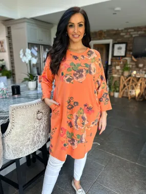 Orange Flower Patterned Pocket Tunic Danni