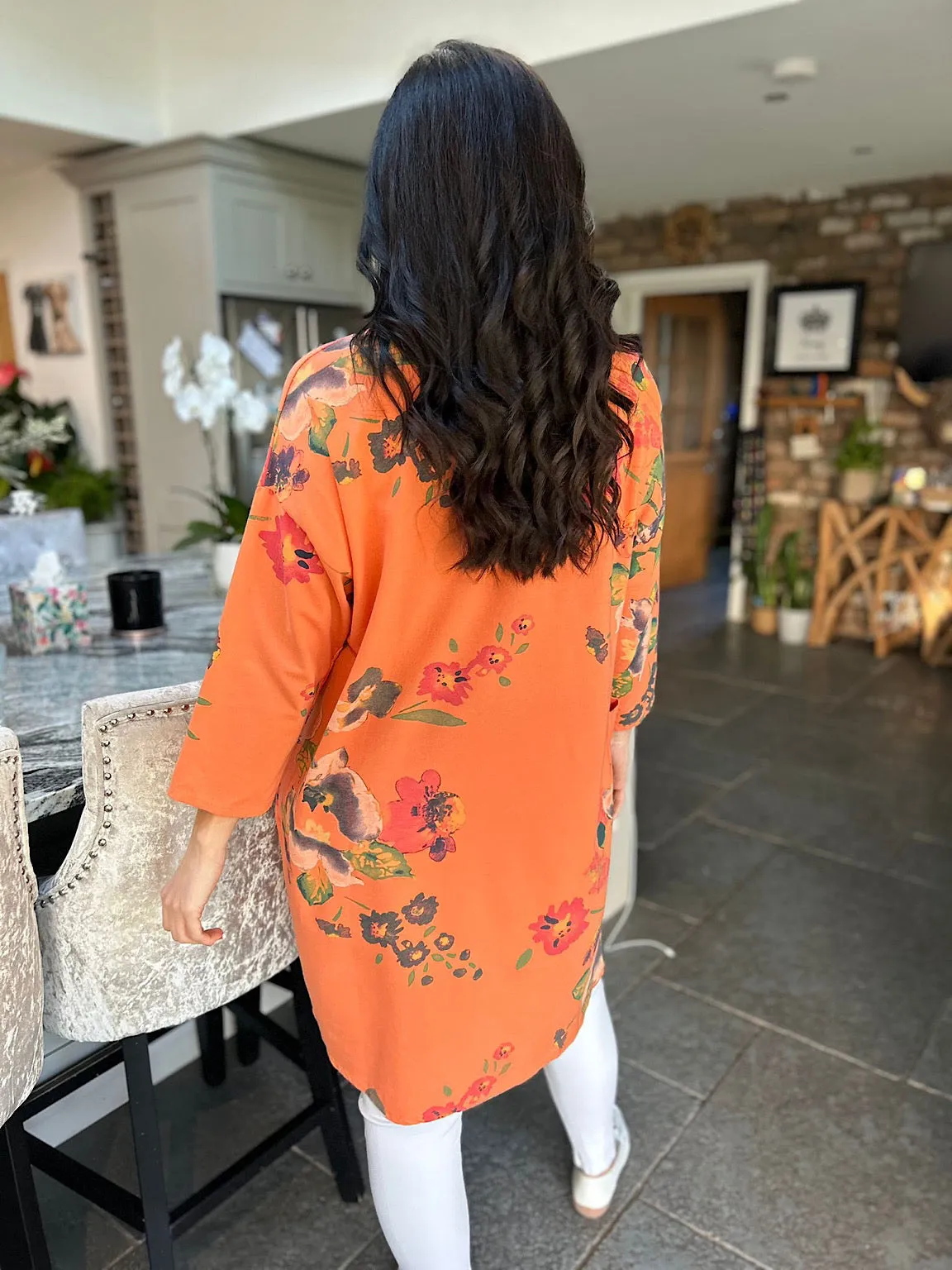 Orange Flower Patterned Pocket Tunic Danni