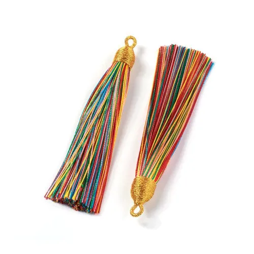 Pendants, Tassels, Nylon, With Gold Cap, Multicolored, 86mm