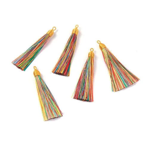 Pendants, Tassels, Nylon, With Gold Cap, Multicolored, 86mm