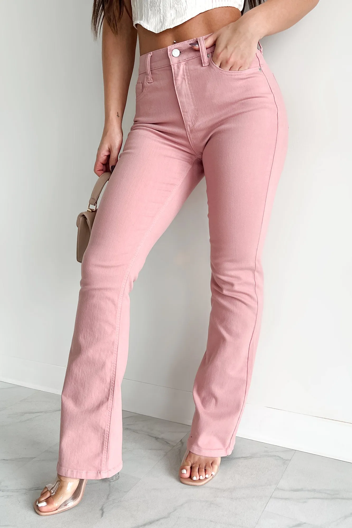 Perfectly Peppy High Rise Sneak Peek Bootcut Jeans (Peach)