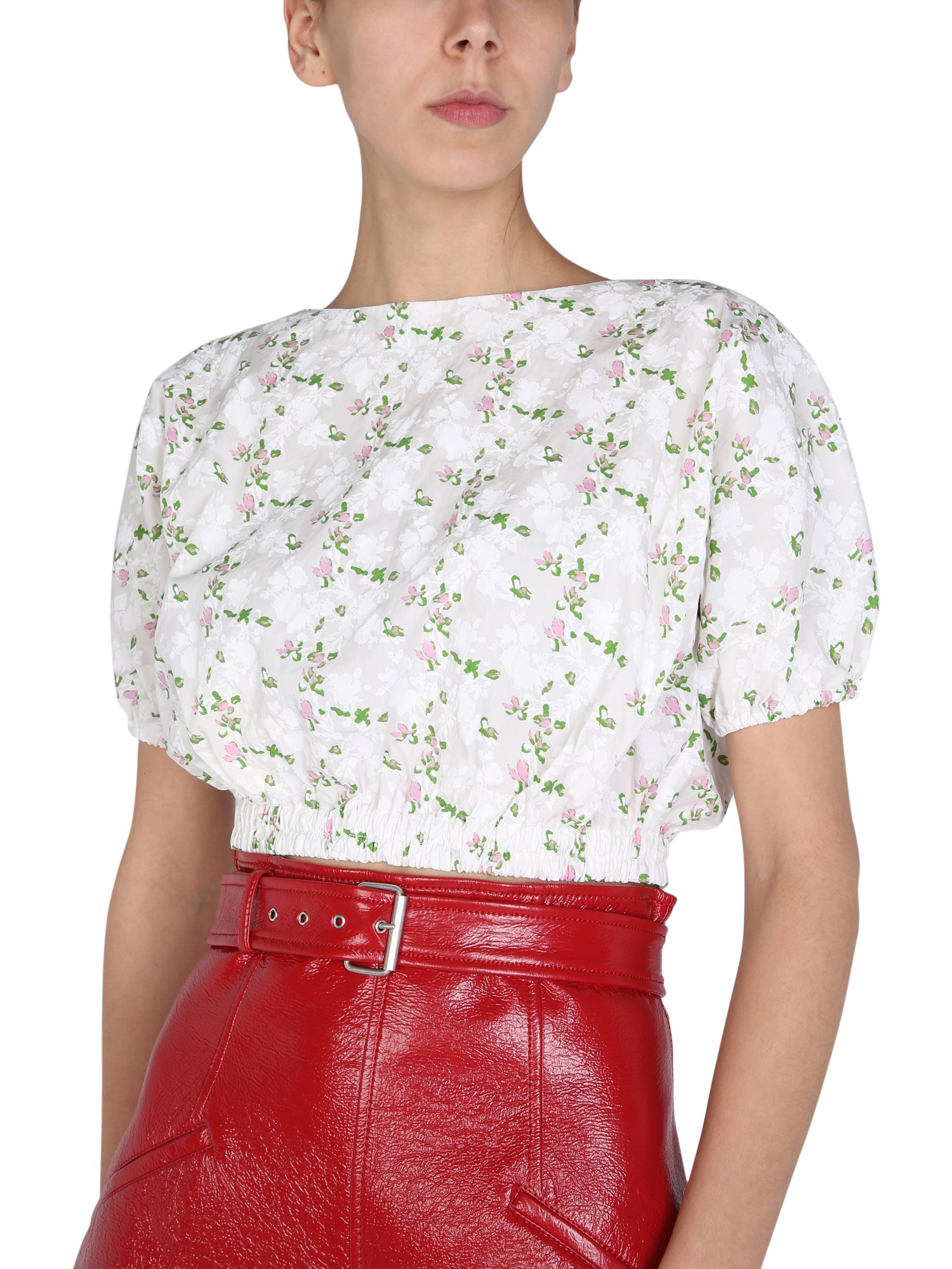 PHILOSOPHY DI LORENZO SERAFINI    COTTON FLORAL PATTERN CROPPED TOP