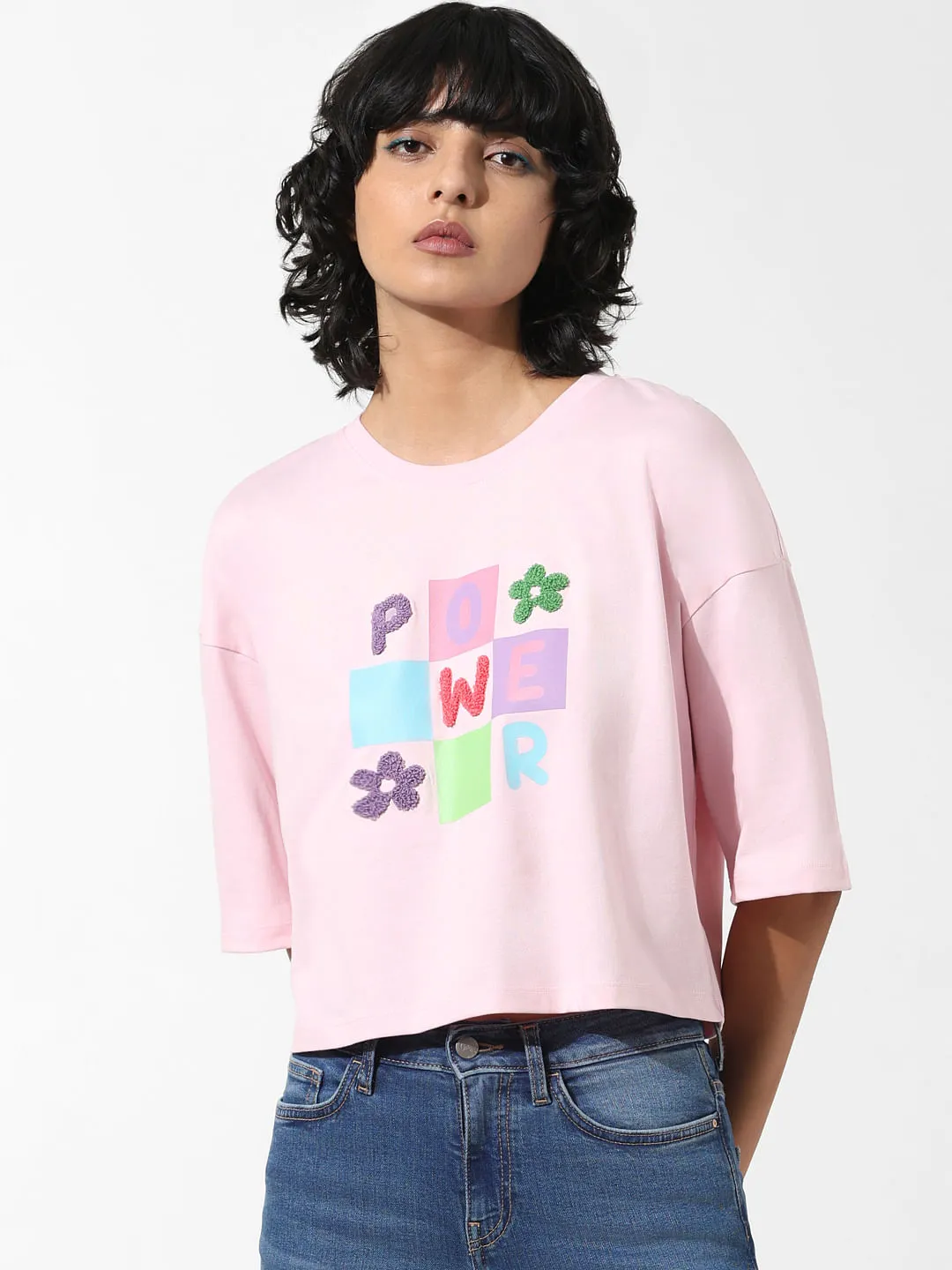 Pink Applique Print Boxy T-shirt