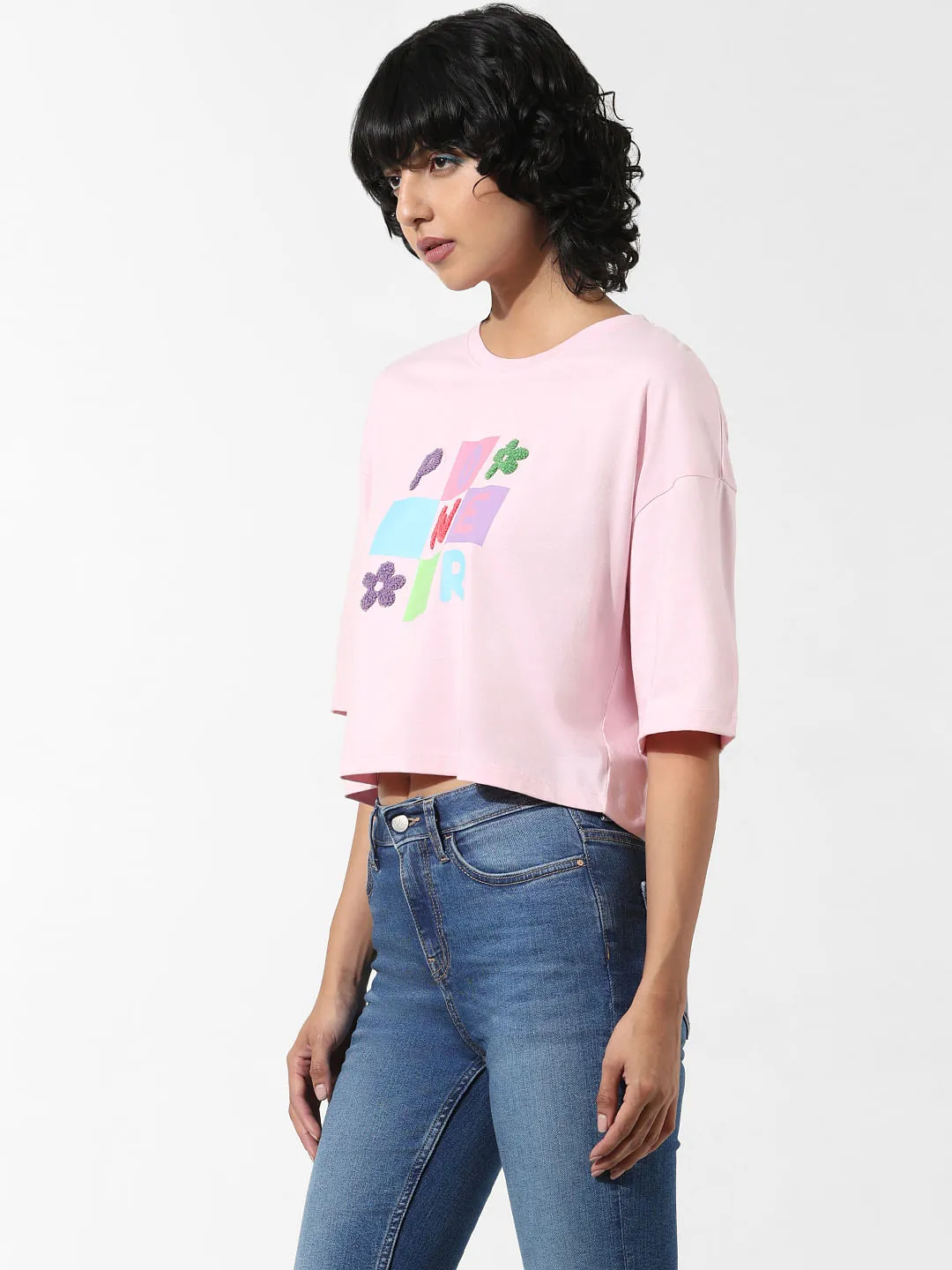 Pink Applique Print Boxy T-shirt