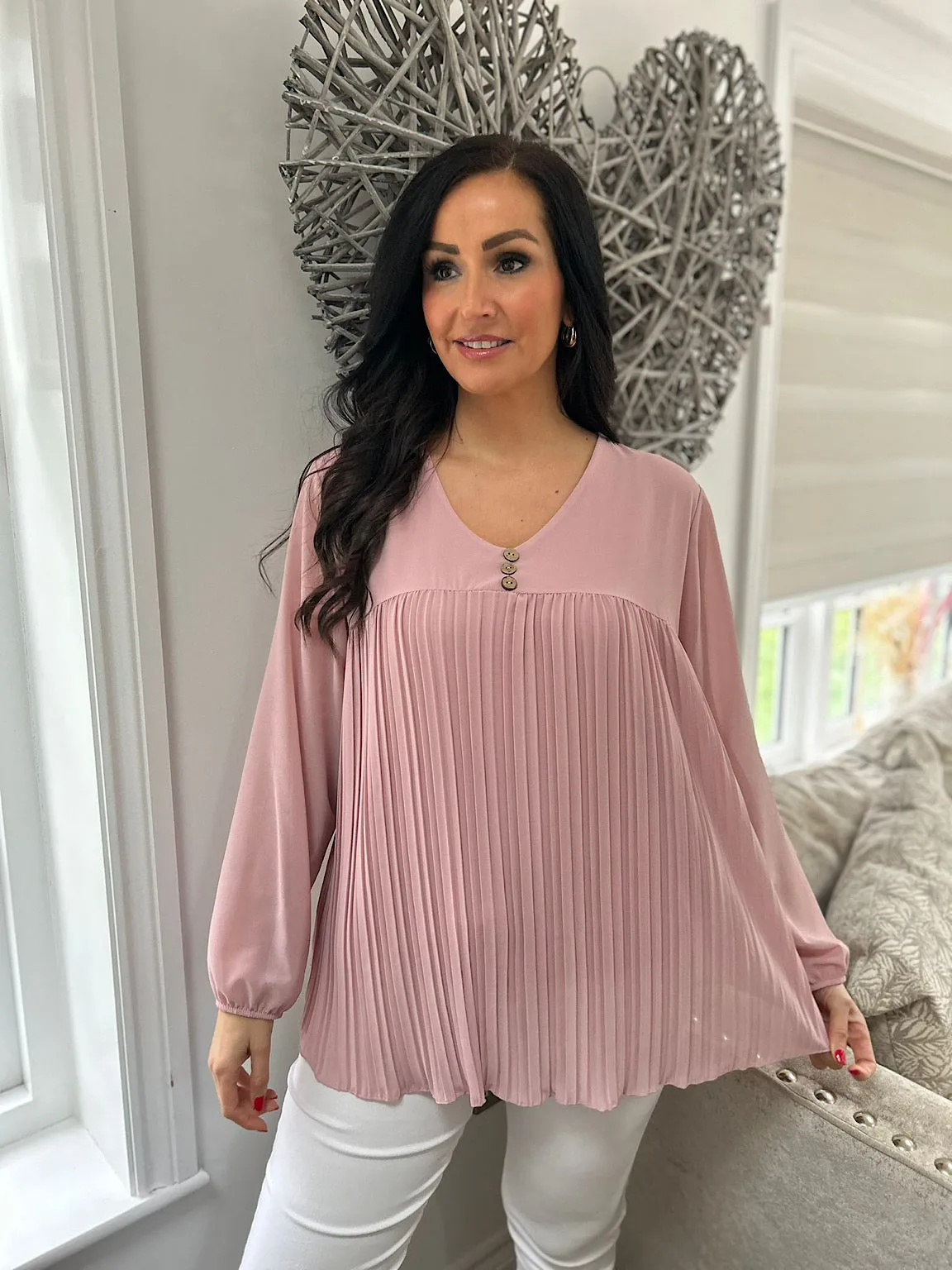 Pink Button Pleated Blouse Hilary