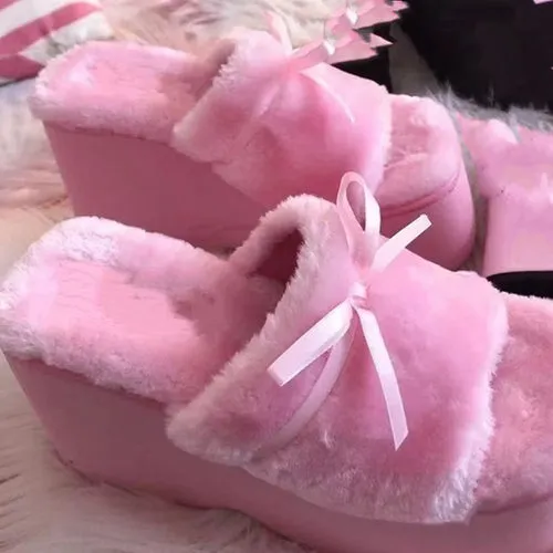 Pink Fluffy Sandals Ribbon Lace - Kimi