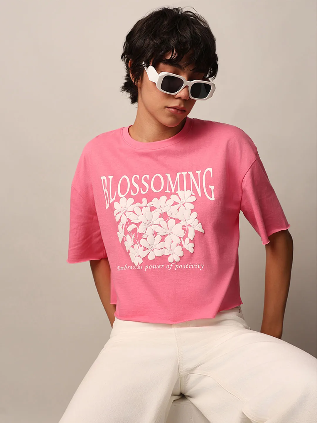 Pink Printed Boxy Fit T-shirt