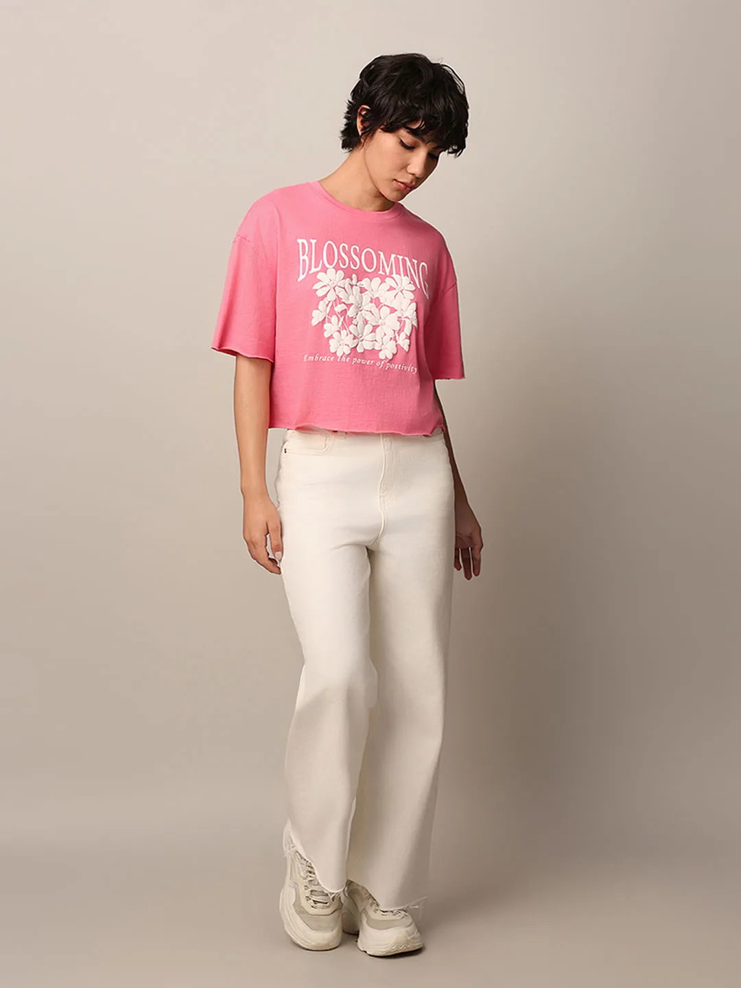 Pink Printed Boxy Fit T-shirt