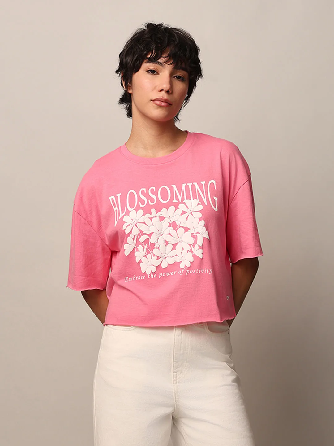 Pink Printed Boxy Fit T-shirt