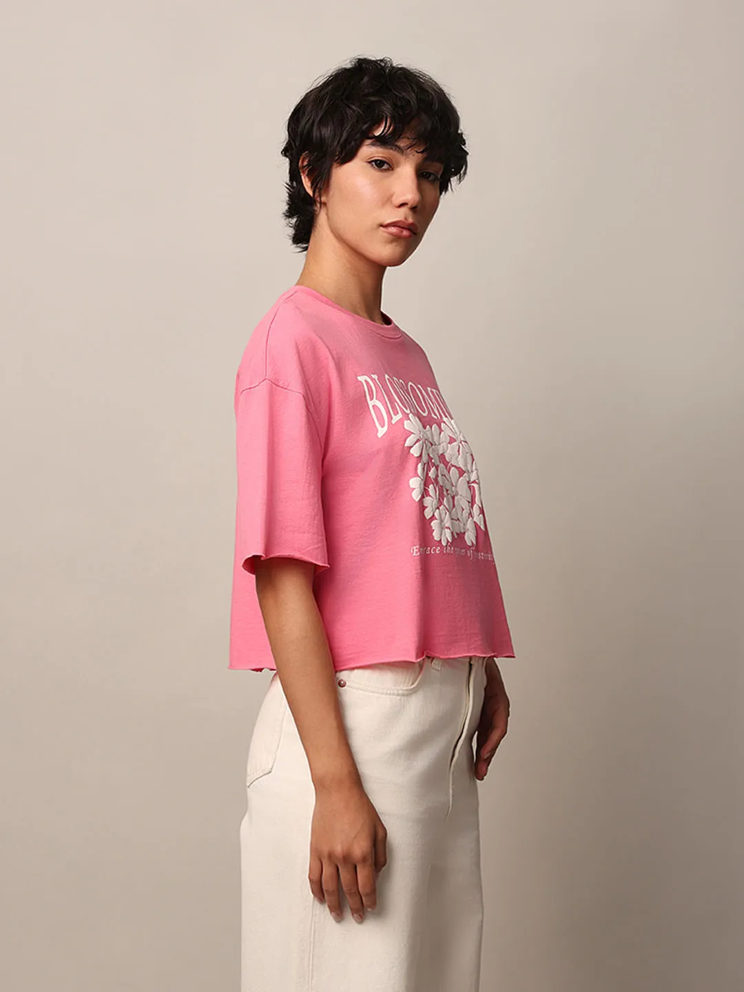 Pink Printed Boxy Fit T-shirt