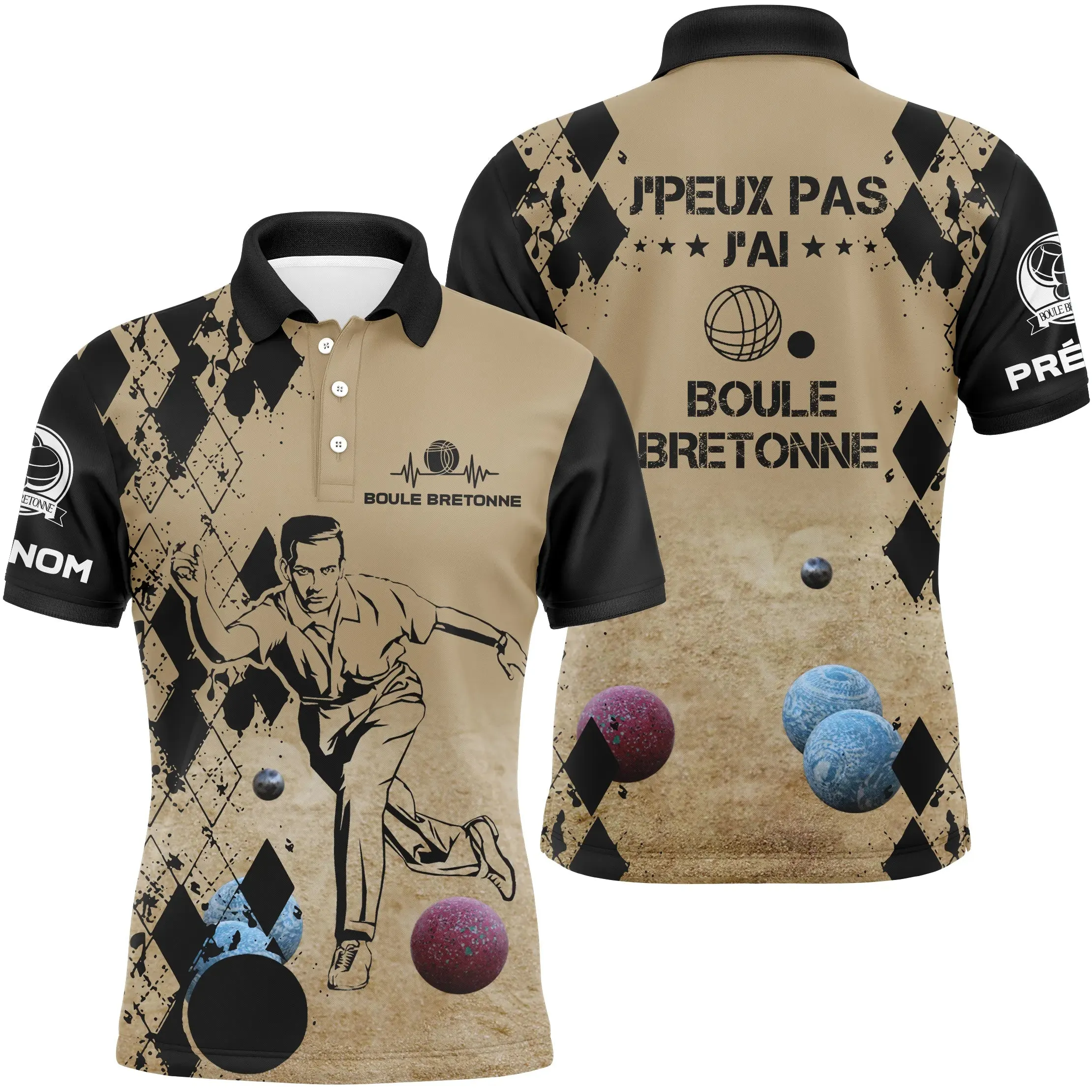 Polo Personnalisé, Cadeau Humour Bouliste, J'Peux Pas J'ai Boule Bretonne - CT14112348