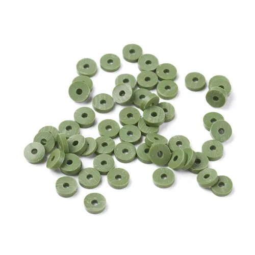 Polymer Clay Beads, Katsuki, Heishi Beads, Flat, Round, Olive Drab, 4mm