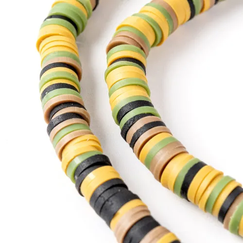 Polymer Clay Beads, Katsuki, Heishi Beads, Round, Olive Green Mix, 6mm