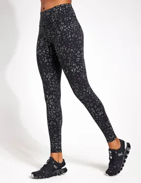 Power Gym Leggings - Black Reflective Leopard Print